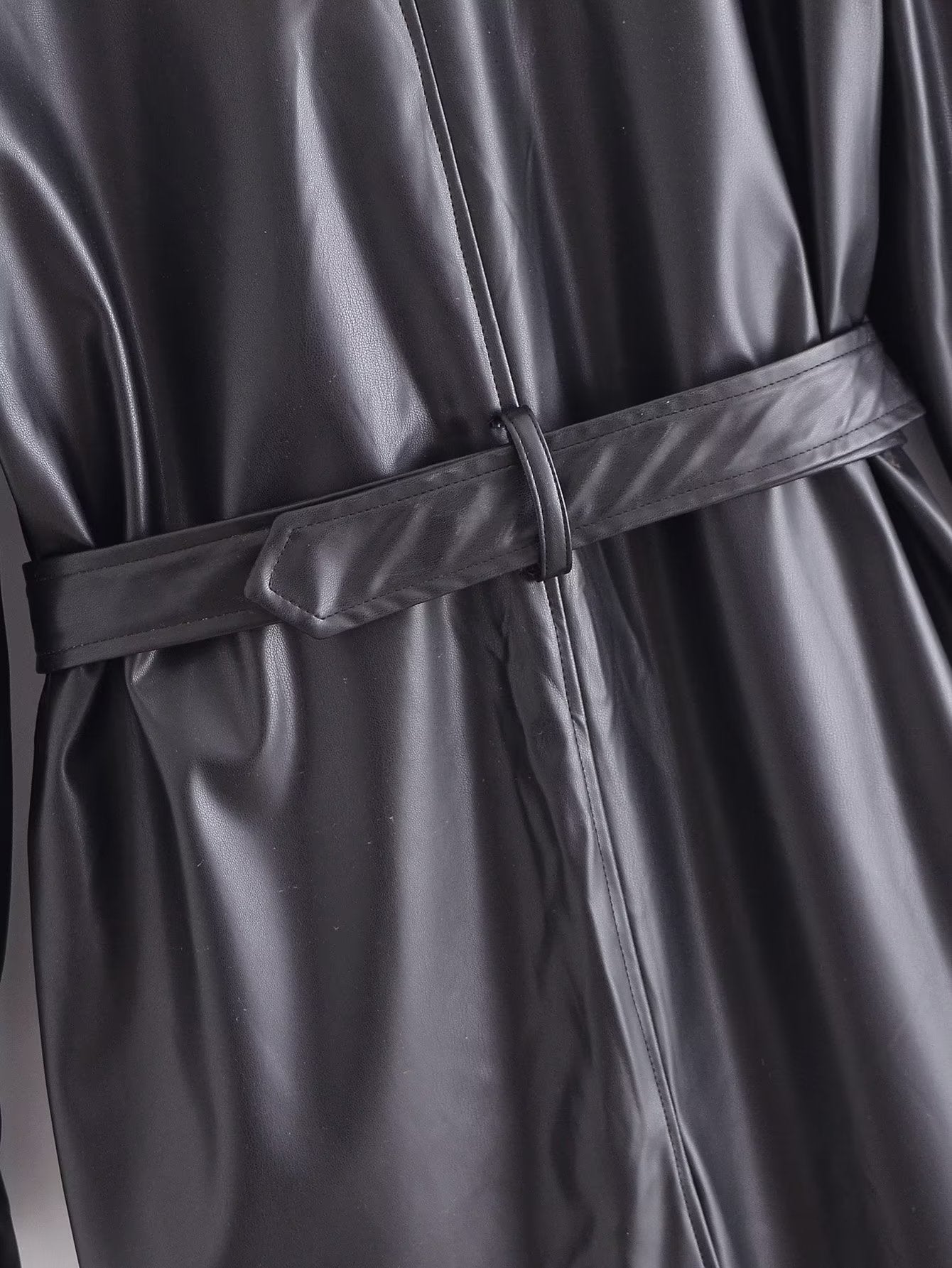 Roselith Faux Leather Trench Coat with Belt