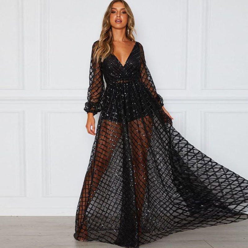 Divona V Neck Backless Bronzing Dress