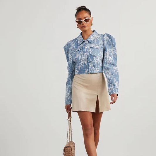 Mireille Floral Lace Denim Jacket