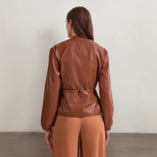 Fiorella Round Neck Leather Coat