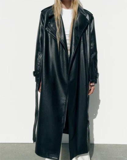 Roselith Faux Leather Trench Coat with Belt