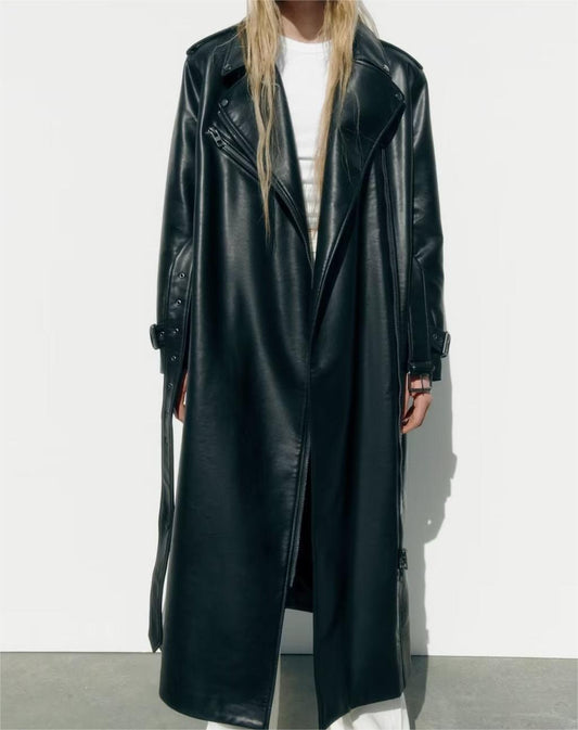 Roselith Faux Leather Trench Coat with Belt