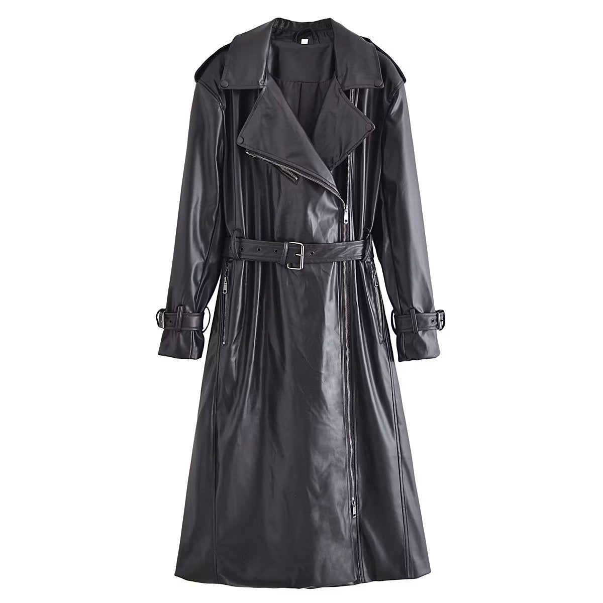 Roselith Faux Leather Trench Coat with Belt