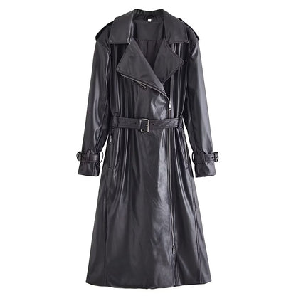 Roselith Faux Leather Trench Coat with Belt