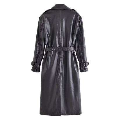 Roselith Faux Leather Trench Coat with Belt