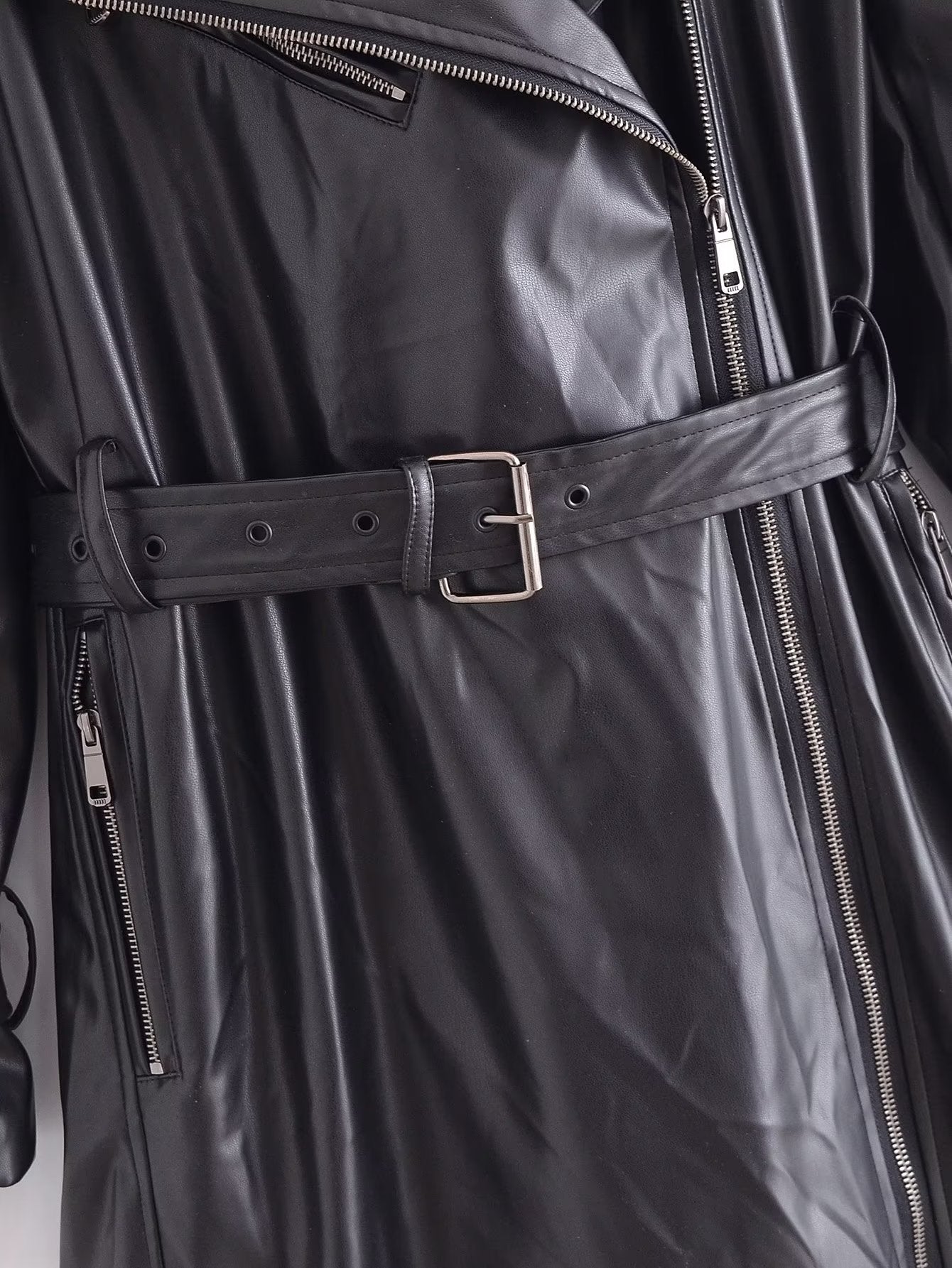 Roselith Faux Leather Trench Coat with Belt