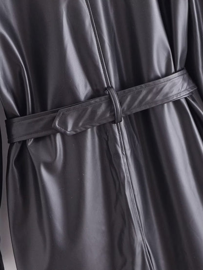 Roselith Faux Leather Trench Coat with Belt