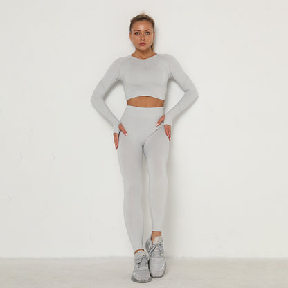 Long Sleeve Trousers Suit-Light Gray