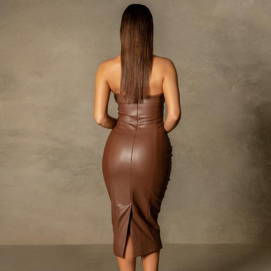 Ferelle Elegant Leather Midi Dress