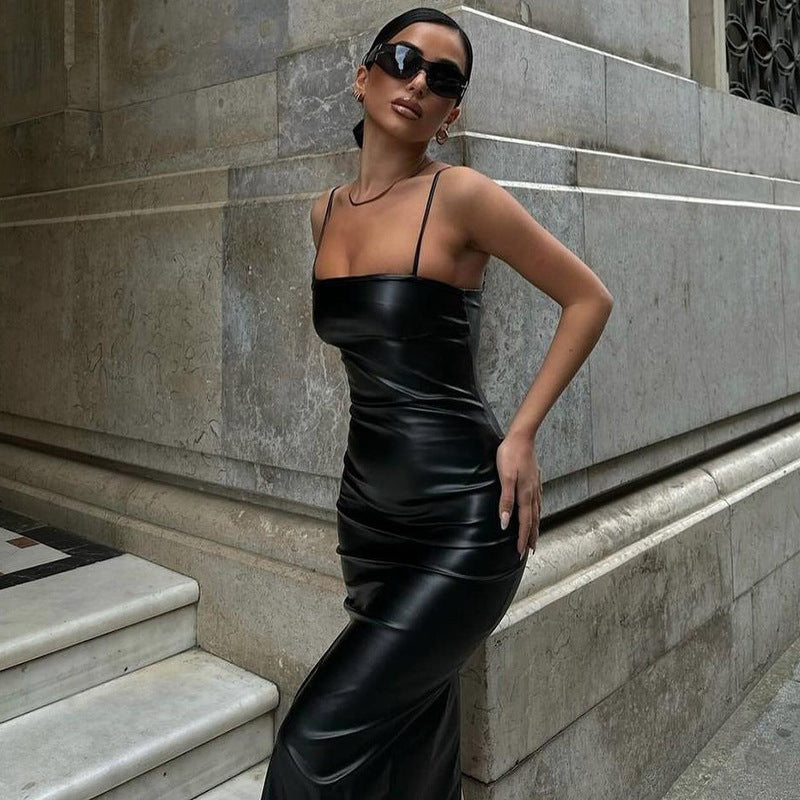 Devina Leather Split Sling Dress