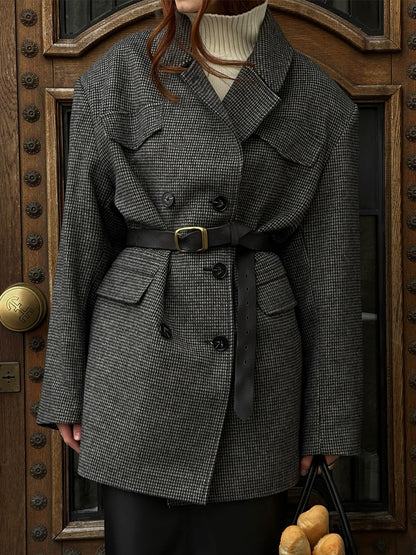 Neris Houndstooth Woolen Coat