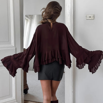 Harvestyne Brown Chiffon Blouse