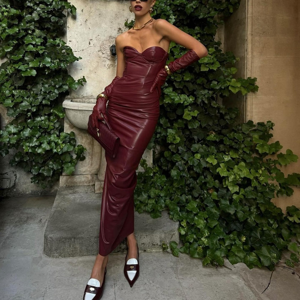 Brinelle Elegant Faux Leather Dress