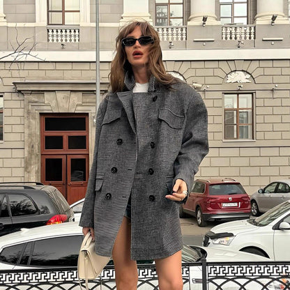 Neris Houndstooth Woolen Coat