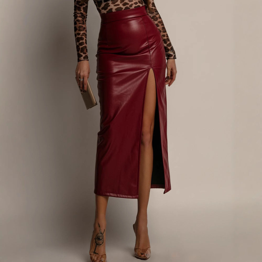 Aleria Leather Split Skirt