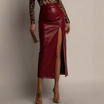 Aleria Leather Split Skirt