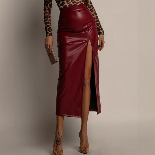 Aleria Leather Split Skirt