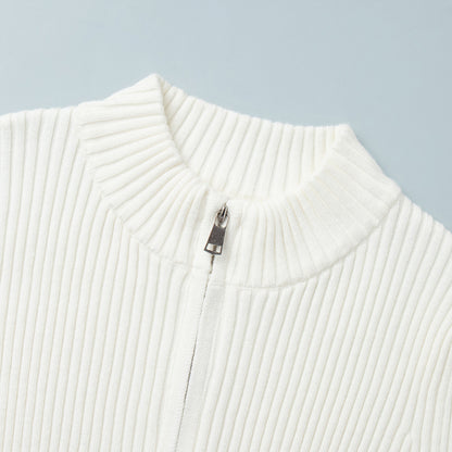 Arelis Stand up Collar Double Zipper Cardigan