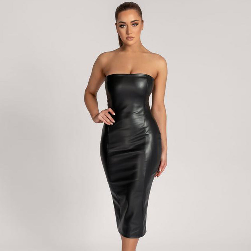 Ferelle Elegant Leather Midi Dress