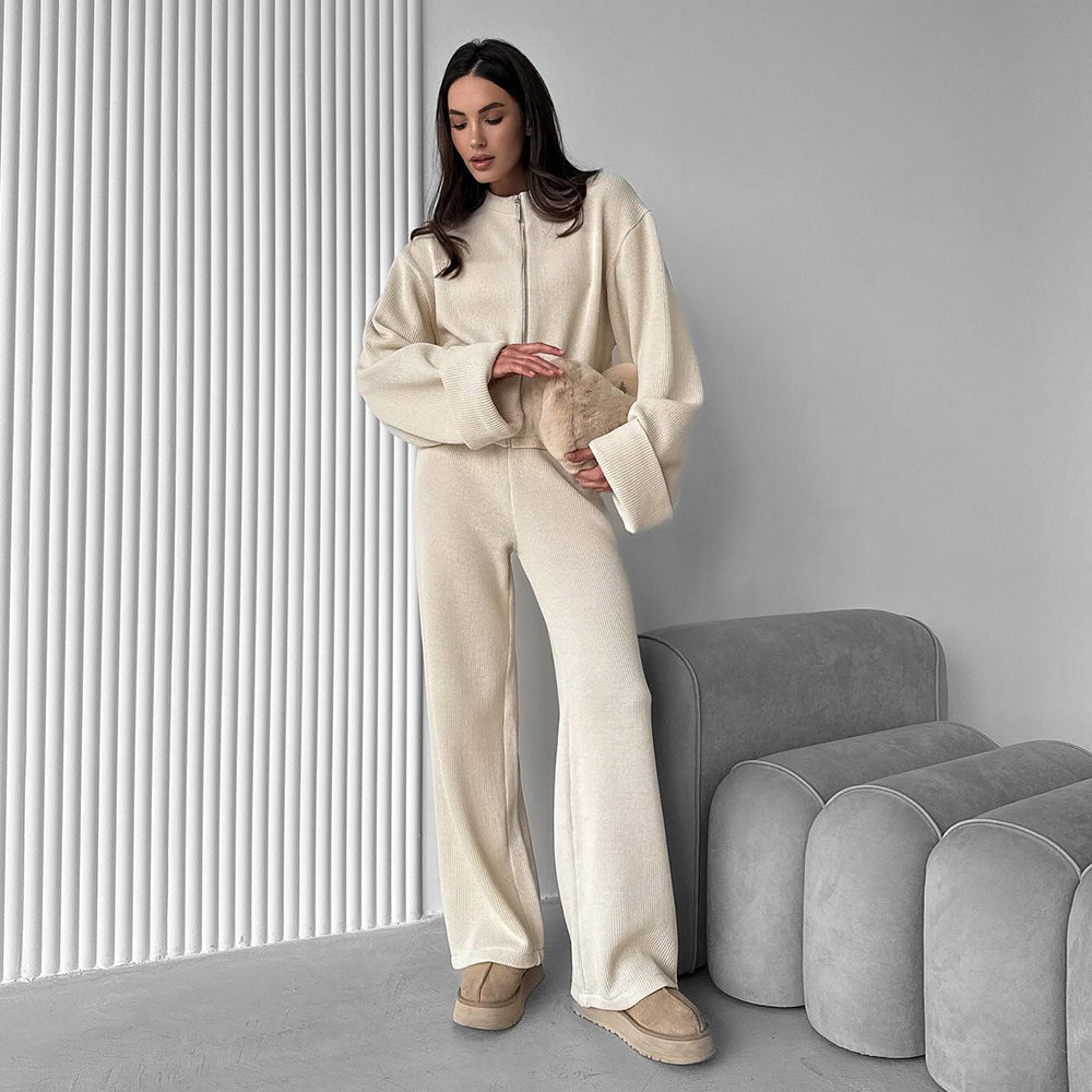 Noirae Knitted Jacket & Trousers Casual Set