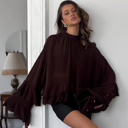 Harvestyne Brown Chiffon Blouse