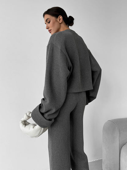 Noirae Knitted Jacket & Trousers Casual Set