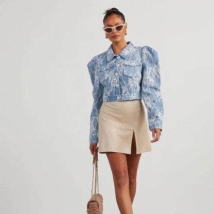 Mireille Floral Lace Denim Jacket