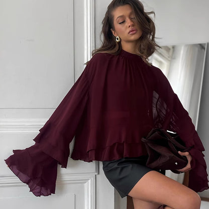 Harvestyne Brown Chiffon Blouse