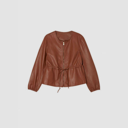 Fiorella Round Neck Leather Coat