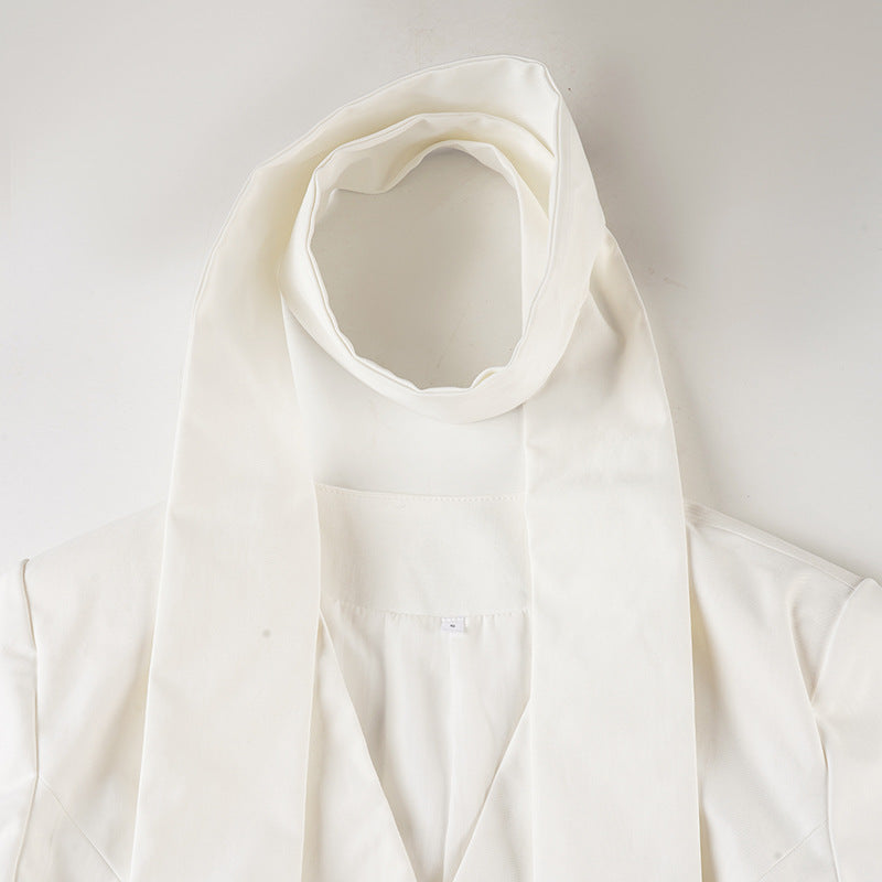 Viora Elegant Tight Waist with Scarf Blazer Top