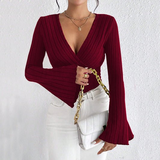 Colette V neck Wine Red Top