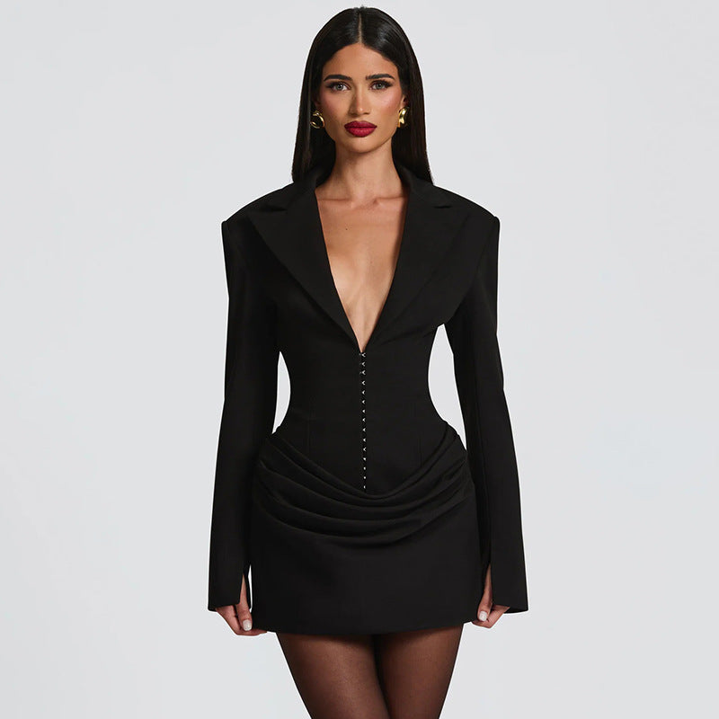 Thessora Deep V Plunge Mini Dress