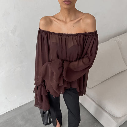 Snowelle Brown Chiffon Loose Blouse