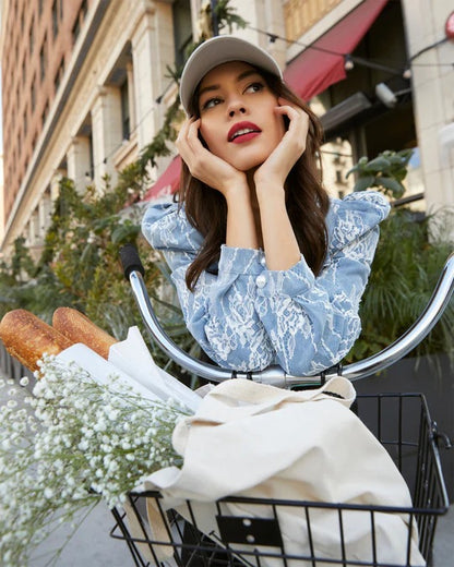 Mireille Floral Lace Denim Jacket