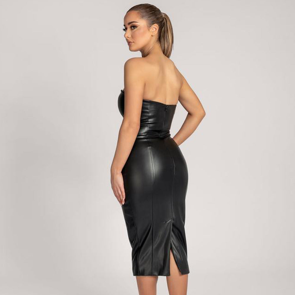 Ferelle Elegant Leather Midi Dress