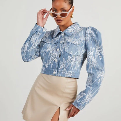 Mireille Floral Lace Denim Jacket
