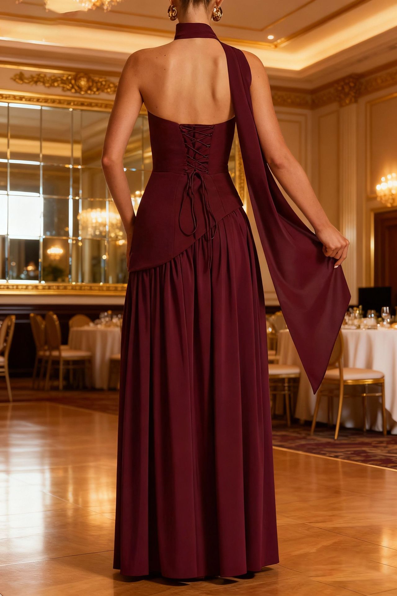 Noéva Tube Top Solid Color Split Dress Sexy Backless Halter Ribbon Dress