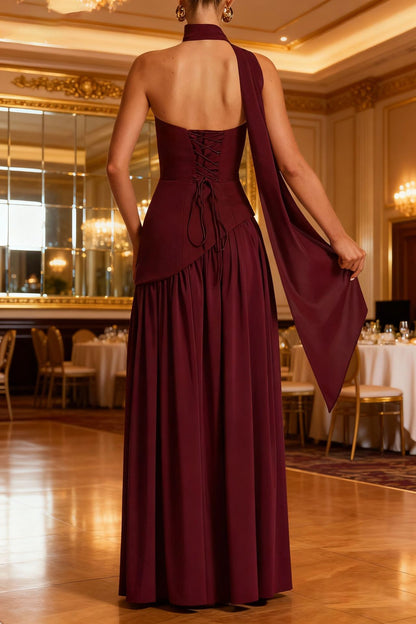 Noéva Tube Top Solid Color Split Dress Sexy Backless Halter Ribbon Dress