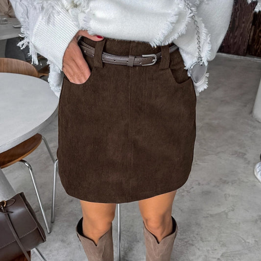 Arlisse Corduroy Skirt (Without Belt）