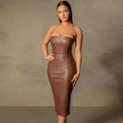 Ferelle Elegant Leather Midi Dress