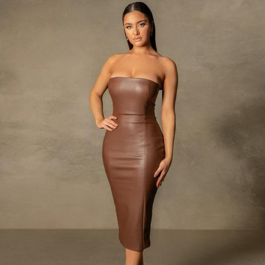 Ferelle Elegant Leather Midi Dress