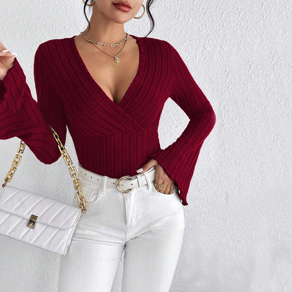Colette V neck Wine Red Top