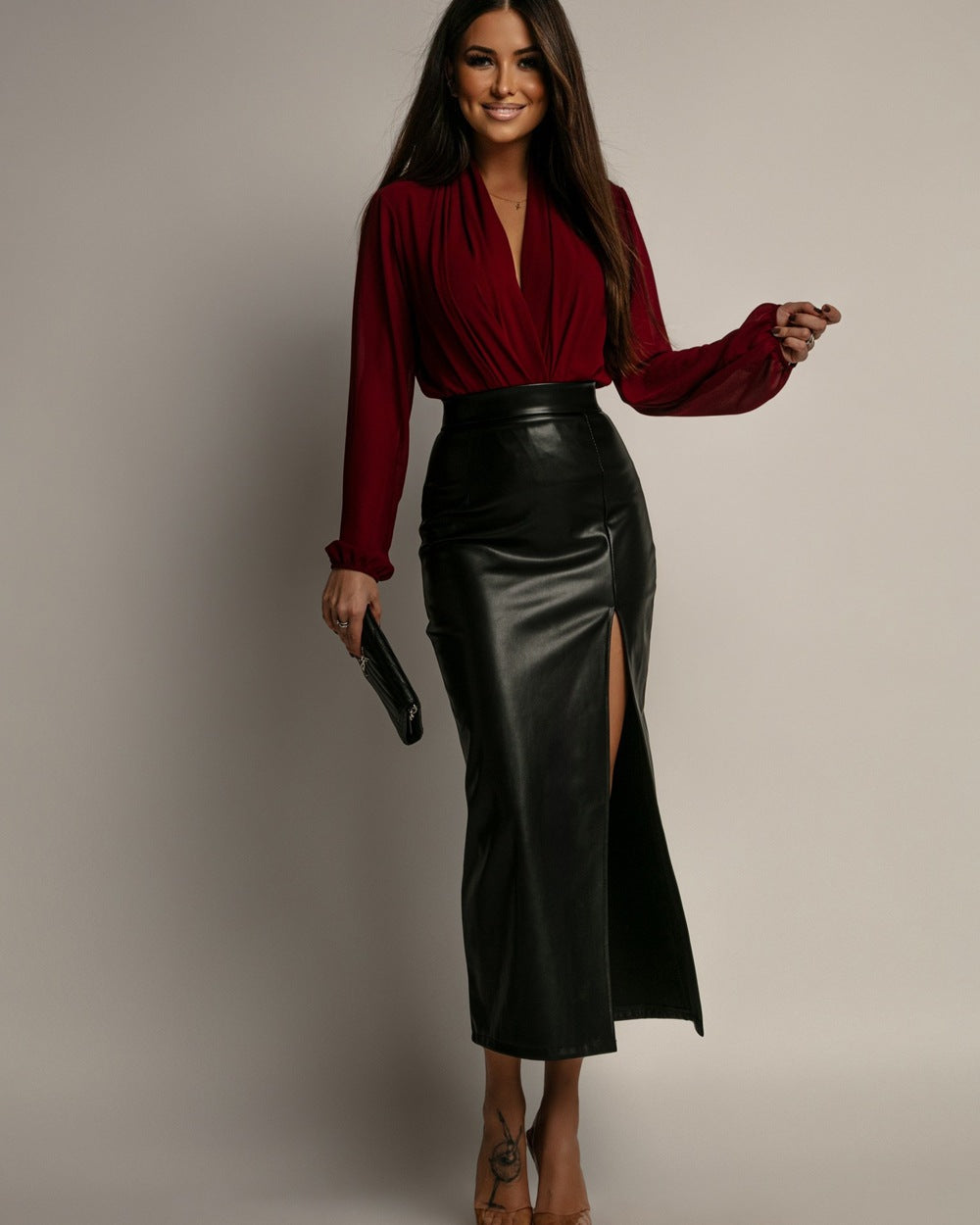 Aleria Leather Split Skirt