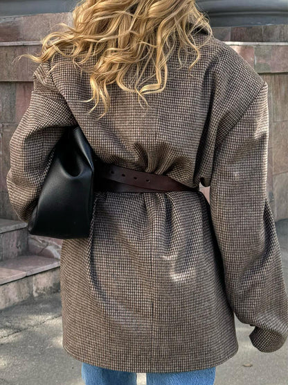 Neris Houndstooth Woolen Coat