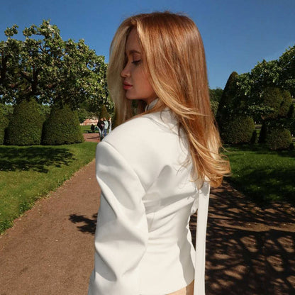 Viora Elegant Tight Waist with Scarf Blazer Top